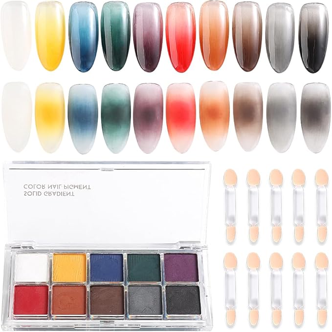 10 Colors Solid Fluorescent Neon Pigment Powder Set Gradient Iridescent Aurora Mermaid Pearl Glitter Dust Kit for Home Salon Nail Art Designs-BrightBean Baby