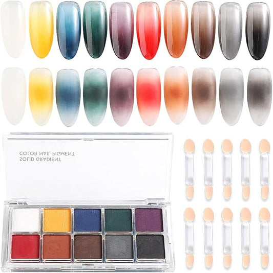 10 Colors Solid Fluorescent Neon Pigment Powder Set Gradient Iridescent Aurora Mermaid Pearl Glitter Dust Kit for Home Salon Nail Art Designs-BrightBean Baby