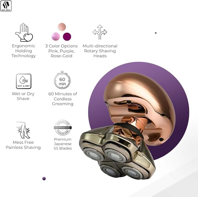Skull Shaver Butterfly Kiss Pro (Rose Gold): Best Electric Shaver for Bikini, Leg, Body Shaving-BrightBean Baby