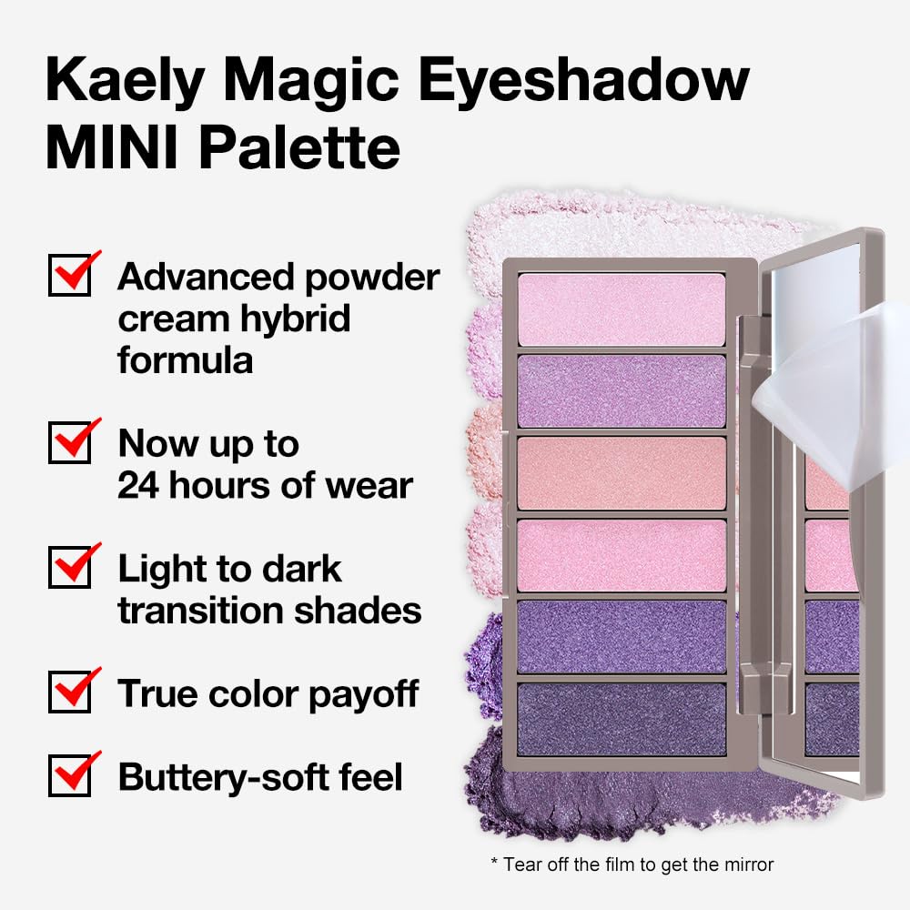 Kaely 6 Colors Mini Purple Eye Shadow Palette Makeup, Matte Shimmer Glitter Violet Lavender Lilac Eyeshadow Palette High Pigmented Waterproof, paleta de sombras de ojos, Vegan & Cruelty-free, 09-BrightBean Baby
