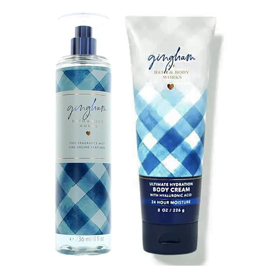 Bath and Body Works Gingham 8 Ounce Ultra Shea Body and 8 Ounce Fine Fragrance Mist Duo Bundle-BrightBean Baby