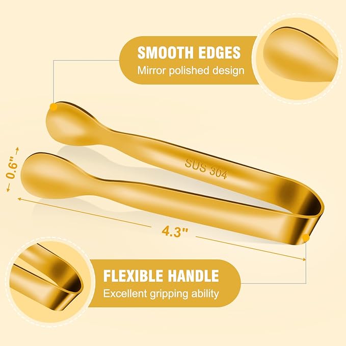 12 PCS Small Serving Tongs, 4.3" Mini Gold Tongs, Gold Kitchen Tongs for Serving Food, Coffee Bar, Tea Party, Desserts Party and Ice Bucket