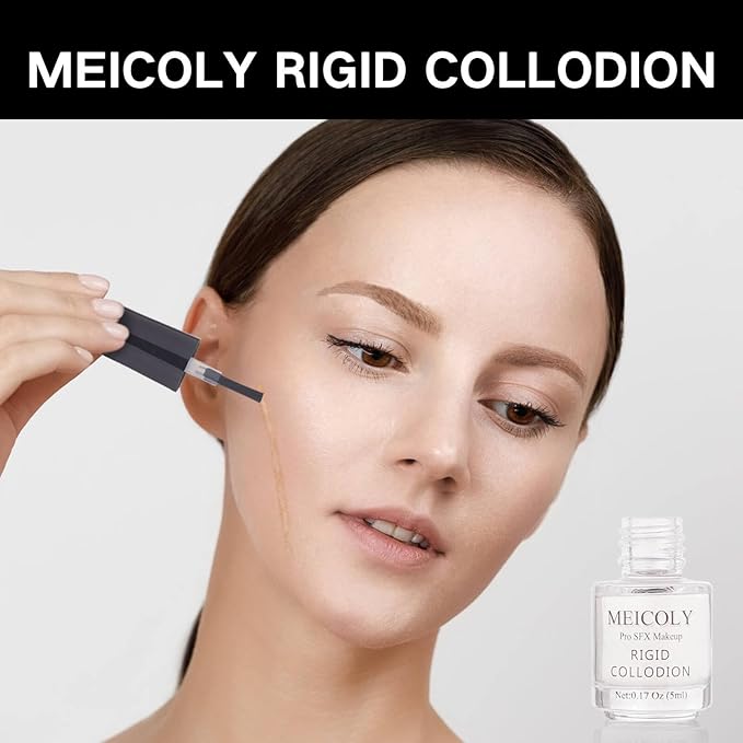 MEICOLY Rigid Collodion and Remover Kit,Scarring Liquid with Brush,Professional Scar Makeup for Halloween SFX Cosplay,Liquid Scar Fake Scar Makeup for Theater Stage Performance,Collodion Scar Liquid-BrightBean Baby