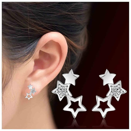 Boho Rhinestone Star Ear Climber Earrings Silver Cluster Star Earrings Minimal Crawler Earrings Vintage Studs Earrings Jewelry for Women and Girls-BrightBean Baby