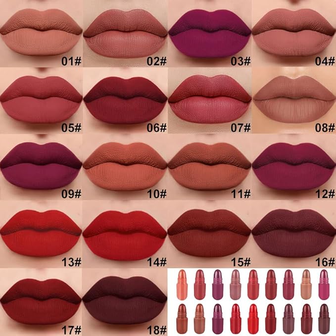 evpct 18 Pcs Capsule Pills Lipstick Mini Matte Lipstick Set for Women Long Lasting labiales mate 24 horas originales Deep Red 24 Hours Waterproof Stay on Lip liner Set Sampler-BrightBean Baby