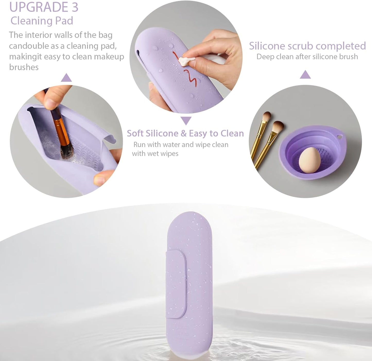 Silicone Makeup Brush Holder Set – Portable Travel Makeup Brush Holder with Makeup Sponge Holder and Foldable Cleaning Bowl – Upgraded 3-in-1 Cosmetic Organizer Set (purple)-BrightBean Baby