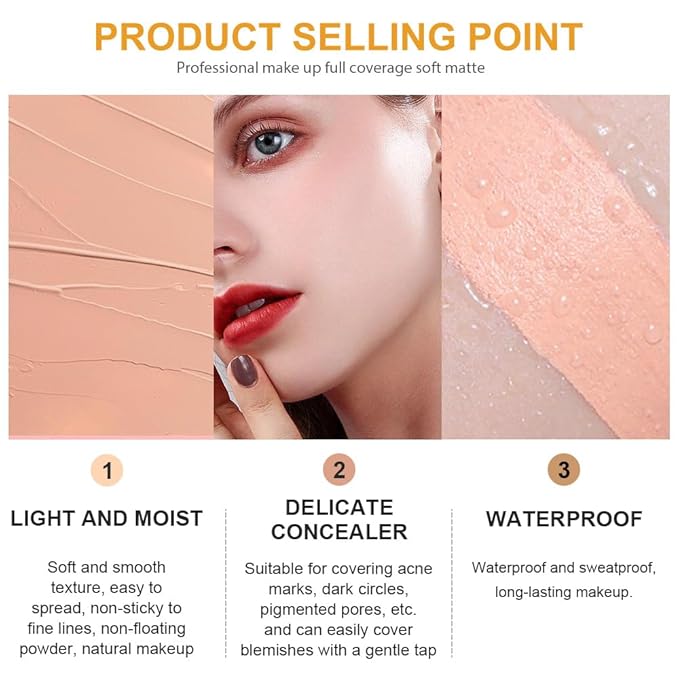 Kaely 2Pcs Pot Concealer Full Coverage Set,under Eye Brightener Concealer for Conceals Dark Circles,Waterproof Foundation Face Makeup Brush Kit,Color Correcting Concealer,02+03-BrightBean Baby