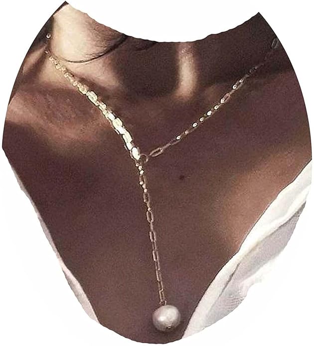 Long Pearl Necklace Pearl Lariat Y Necklace Chain Vintage Minimalist Necklace Jewelry for Women and Girls-BrightBean Baby