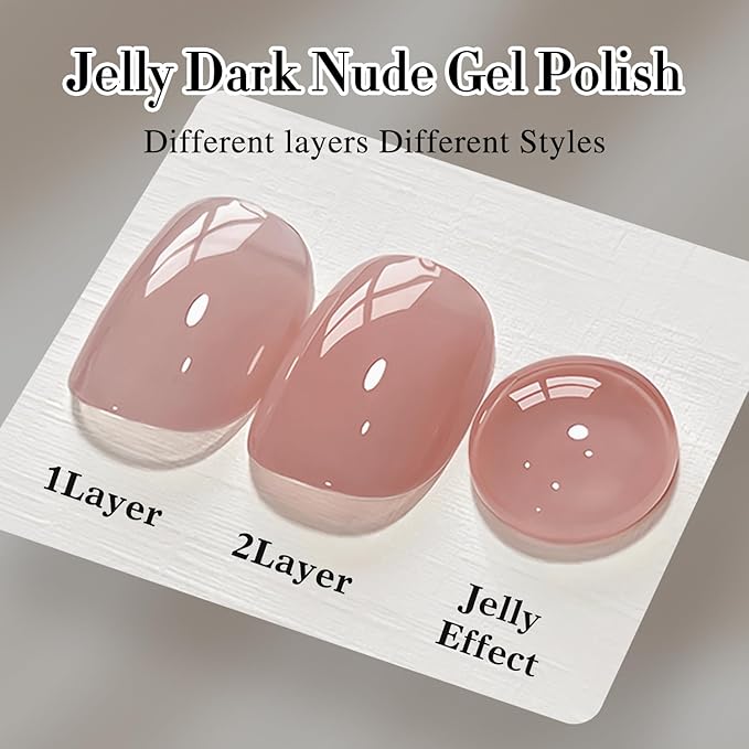 Double Rhythm Translucent Gel Polish Sheer Neutral Natural Light Milky Same Color Same Bottle 15ML Jelly UV Polish Nail Art DIY at Home (Dark Nude-A1493)-BrightBean Baby