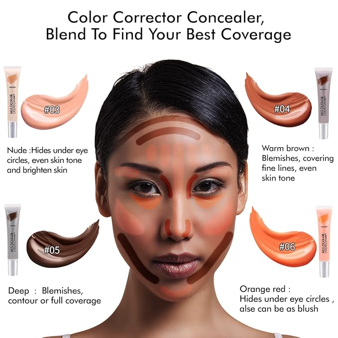 Liquid Concealer Makeup 4Pcs,Corrector Foundation for Black Women Oily Dry Skin, Foundation Concealer in One Primer Face Makeup Full Coverage, Advanced Pore Minimizer, Lightweight All-Day Hold,0.67 oz-BrightBean Baby