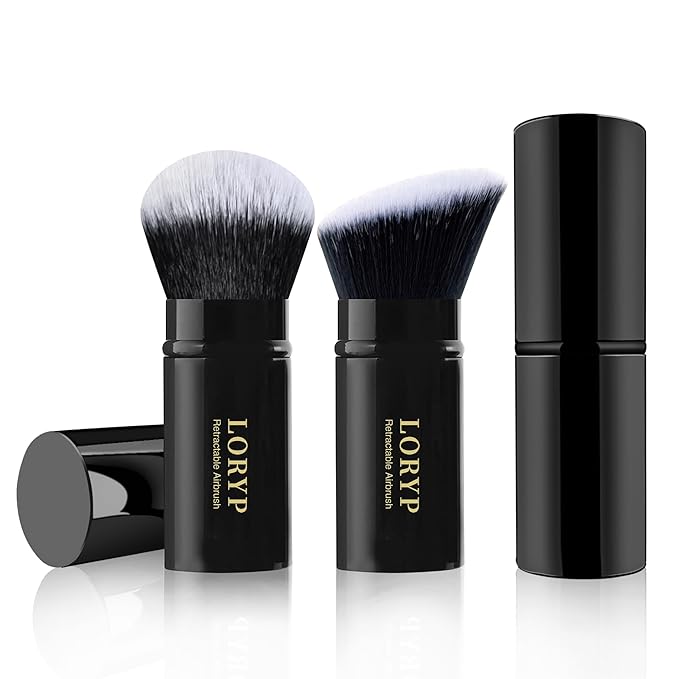 LORYP Retractable Makeup Brush Black Kabuki Foundation Brush for liquid Cream and Powder Makeup 2 Pack Travel Makeup Brush Set-BrightBean Baby