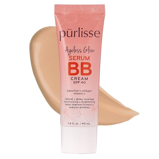 pūrlisse Ageless Glow Serum BB Cream SPF 40 - Glow BB Cream with SPF Enriched with Bakuchiol & Vitamin C to Help Improve Firmness & Reduce Wrinkles for Dewy Skin - Light Warm (1.4 oz)-BrightBean Baby