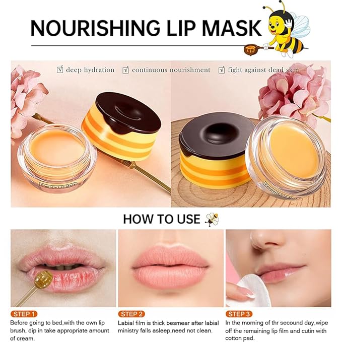 2PCS Bee Lip Balm Honey Pot,Honey Lip Mask Propolis Moisturizing Lip Balm with Stick,Propolis Moisturizing Honey Lip Balm,Hydrating & Prevention Dry and Cracked Lip,Lip Care Skin Care Products-BrightBean Baby