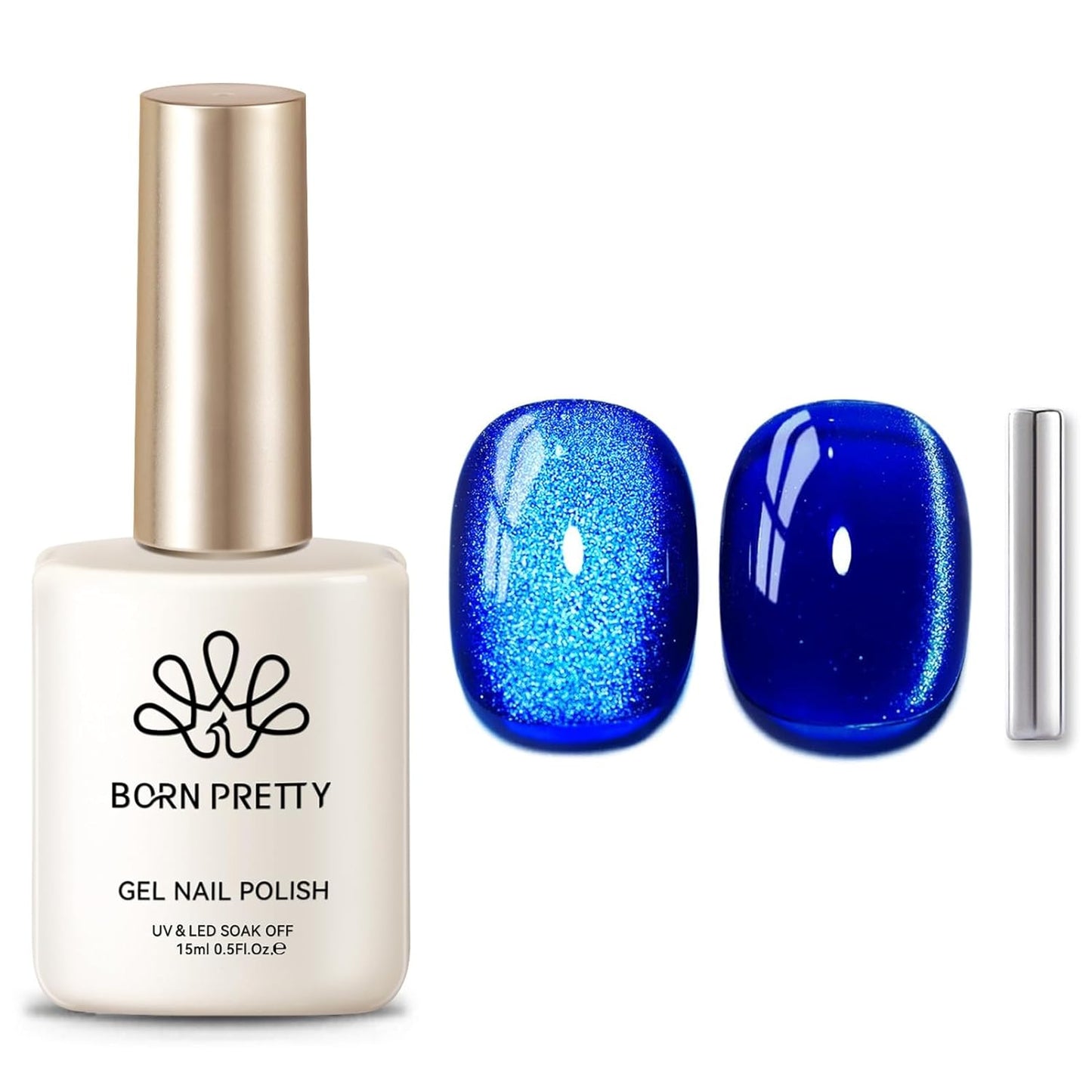 Born Pretty Cat Magnetic Eye Gel Nail Polish, Blue Ore Glitter Cat Magnetic Gel Nail Polish, Holographic Magnetic Nail Polish for Nail Art Manicure Salon DIY at Home 15ML-BrightBean Baby