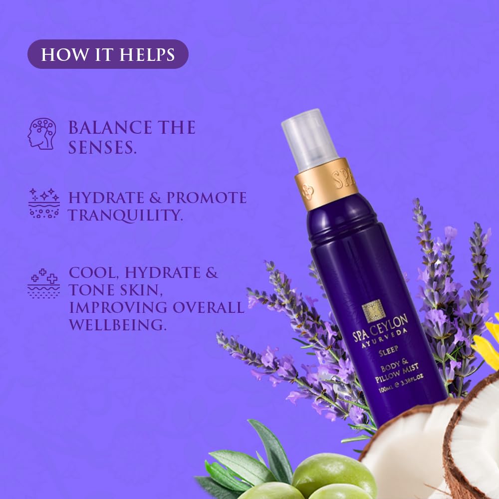 SPA CEYLON SLEEP Body & Pillow Mist | Non-Oily Natural Mist | Reduces Stress | Luxuriously Fragrant | Suitable for all skin types (100 ml, Lavender)-BrightBean Baby