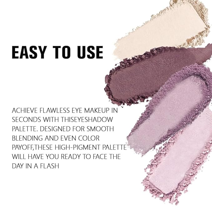 4 Colors Light Violet Pink Purple Brown Eye Shadow Powder Palette Makeup, Neutral Matte Shimmer Quads Eyeshadow Palette for Women Highly Pigmented Waterproof, paleta de sombras de ojos,Vegan 02-BrightBean Baby