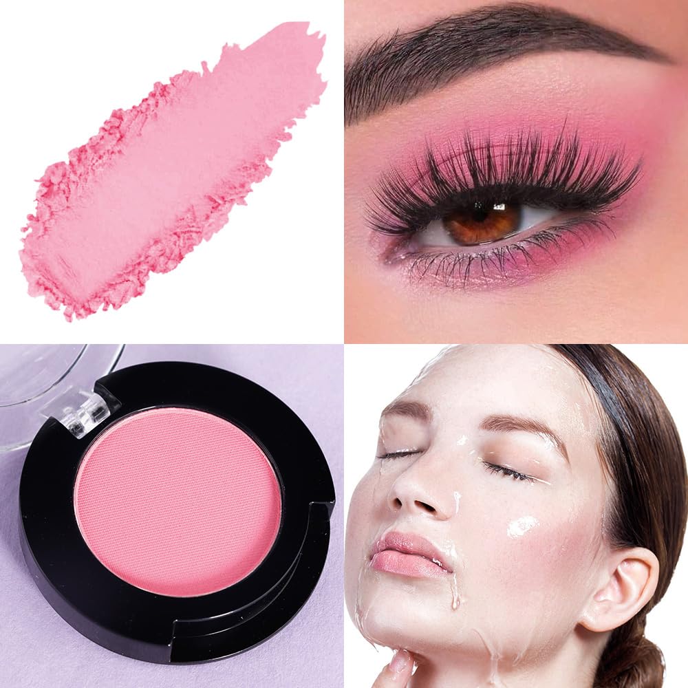 Monochrome Pressed Eyeshadow, Matte Pink Waterproof Neutral Powde Mini Eyeshadow, sombras para ojos, Talc, Paraben & Cruelty Free (C09#Matte Pink)-BrightBean Baby