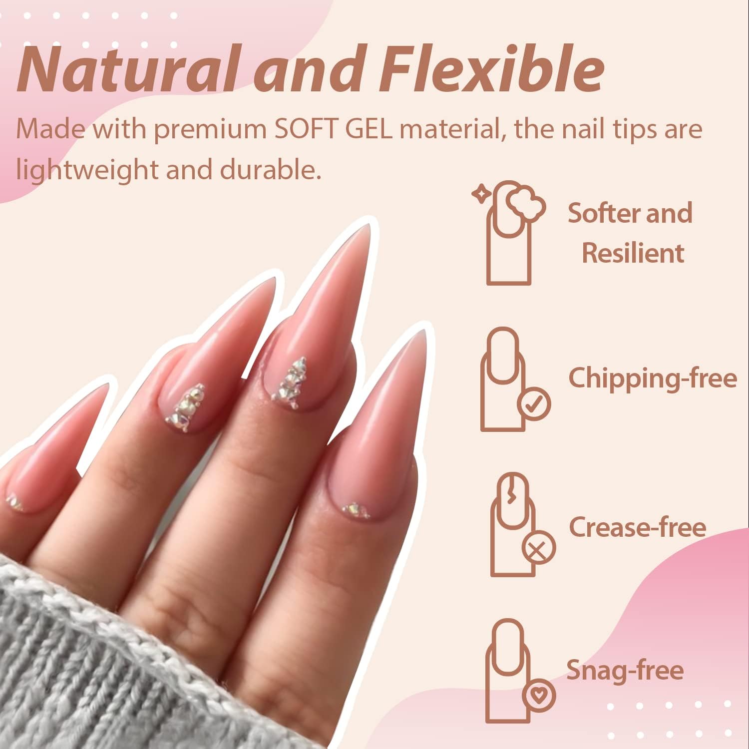 UNA GELLA Long Stiletto Gel Nail Tips Halloween Full Cover 504PCS Pre-shape Long Stiletto Almond Fake Clear Nails Tips No Need File Gel Tips No C Curve for Nail Extension DIY Art Salon 12 Sizes-BrightBean Baby