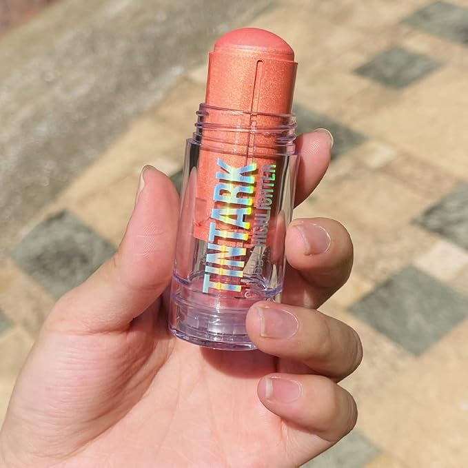 Chubby Cream Highlighter Stick for Face, Glitter Eyeshadow Makeup, Highlight Stick, Face Highlighters & Luminizers, Light Pink Peach Shimmer-BrightBean Baby