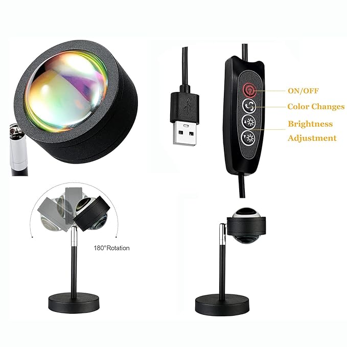 Amuou Sunset Lamp and Rainbow Lights,2 Colors in 1 Projector Sunset Light with 7 Levels of Adjustable 180 Degree Rotation Projection Led Night Light for Photography, Selfie, Tiktok and Home Decor-BrightBean Baby