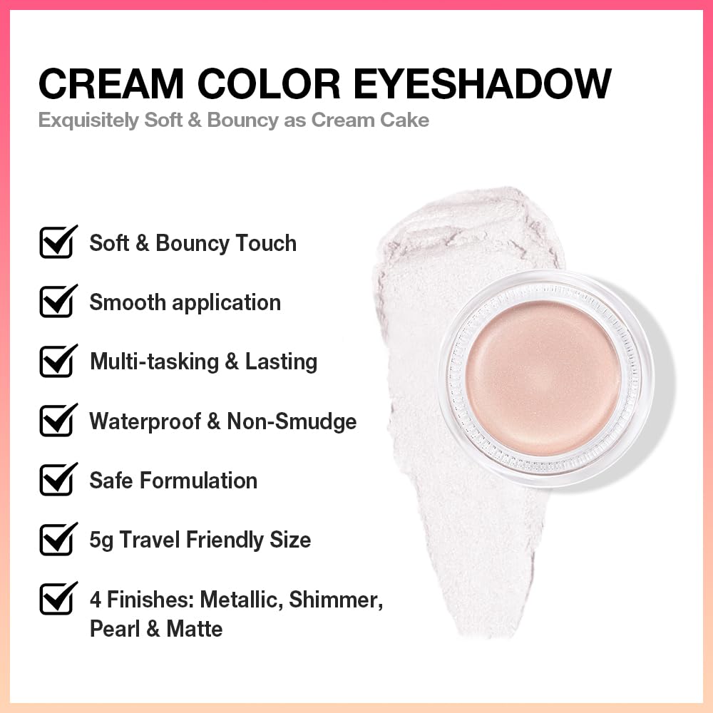 Cream Glitter Purity Shimmer Metallic Eyeshadow Palette Makeup, Natural Single Mini Instant Holographic Eyeshadow For Women, Sombras Crema Para Ojos, Talc, Paraben & Cruelty Free, P06-BrightBean Baby