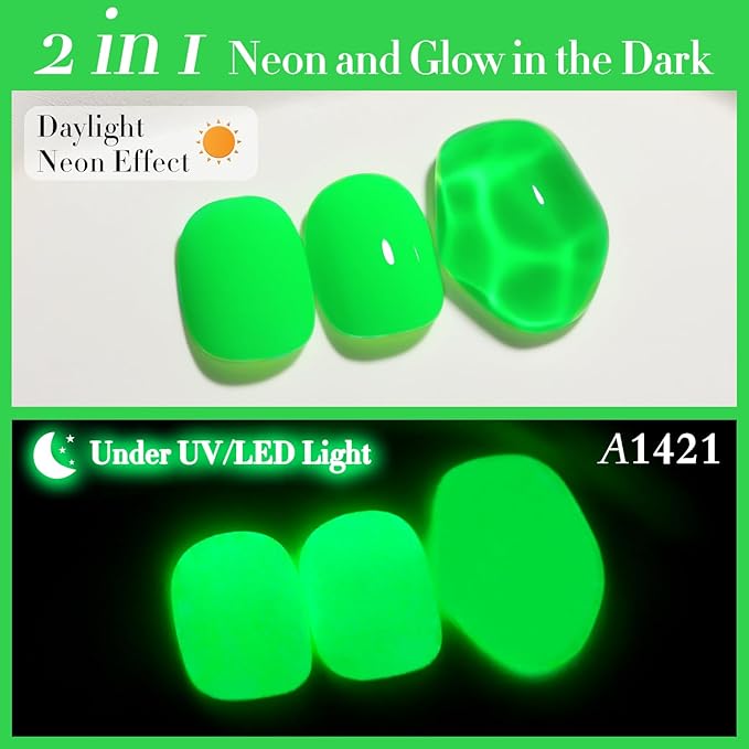 Double Rhythm Translucent Gel Polish Sheer Neutral Natural Light Milky Same Color Same Bottle 15ML Jelly UV Nail Polish Nail Art DIY at Home (Neon Glow Green-A1421)-BrightBean Baby