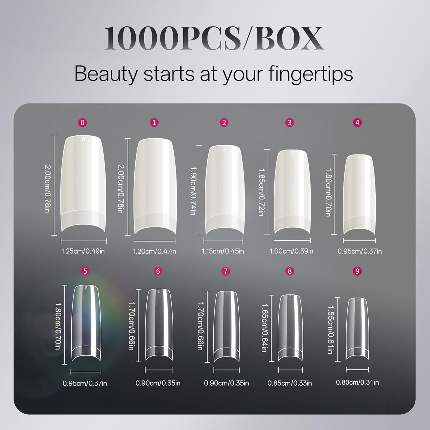 krofaue Nail Tips Lady French Style Acrylic Artificial Half Cover False Nail Tips with Box Ideal for Salons and Home DIY Manicure,10 Sizes,1000PCS (Natural and Clear)-BrightBean Baby