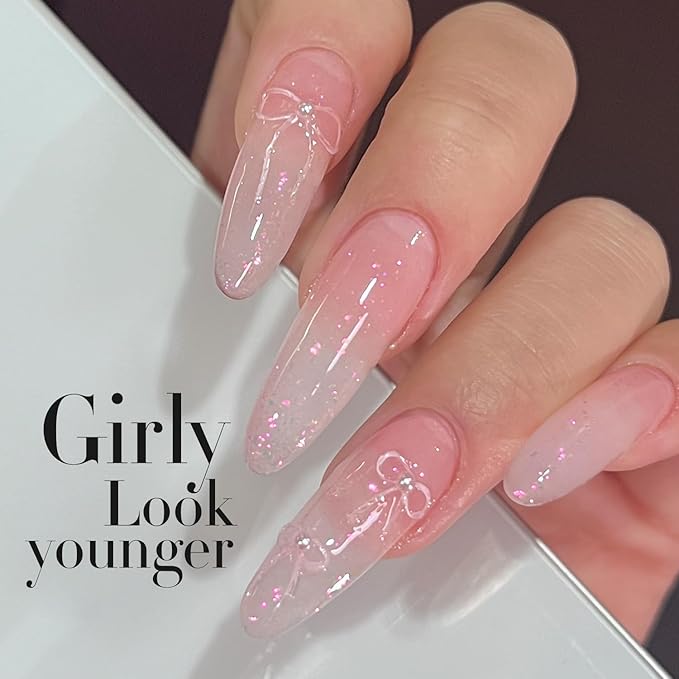 Double Rhythm Gel Polish Translucent Sheer Neutral Natural Light Milky Same Color Same Bottle 15ML Jelly Polish Art DIY at Home (Milky Pink Glitter-A1379)-BrightBean Baby