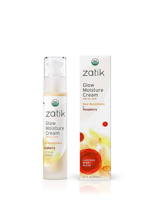 Zatik Naturals - Glow Moisture Cream, Sea-Buckthorn & Raspberry Luscious Berry Blend, USDA Certified Organic, Vegan, Non-GMO, Gluten Free, Alcohol Free, pH Balanced, Biodegradable, 1.7 oz, 50 mL-BrightBean Baby