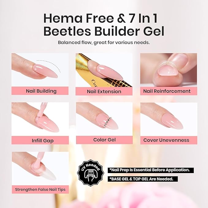 Beetles Builder Gel for Nails 7 in 1 Builder Nail Gel Color Nude Brown for Nails Extension & Building Apex Strengthen Thin Nails DIY Salon at Home Nail Art Base Gel Needed Gift for Women-BrightBean Baby
