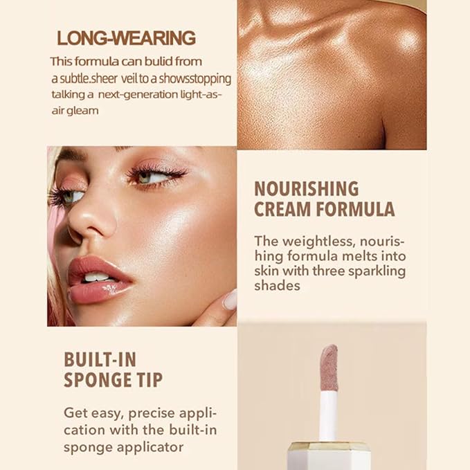 Liquid Highlighter Makeup, Long Lasting Liquid Luminizer for Glowing Skin Waterproof Smooth Glitter Highlight Face Illuminator Cream Contour Stick Body Shimmer Liquid Bronzer (#02 STARLIGHT)-BrightBean Baby