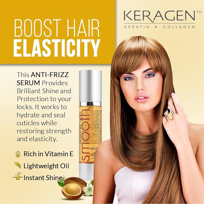 KERAGEN - Nourishing Hair Serum for Dry Damaged Hair - Argan Oil for Hair Treatment - Brilliant Shine, Heat Protection with Paraben, Phthalate and Sulfate Free Formula (1.7 Oz)-BrightBean Baby