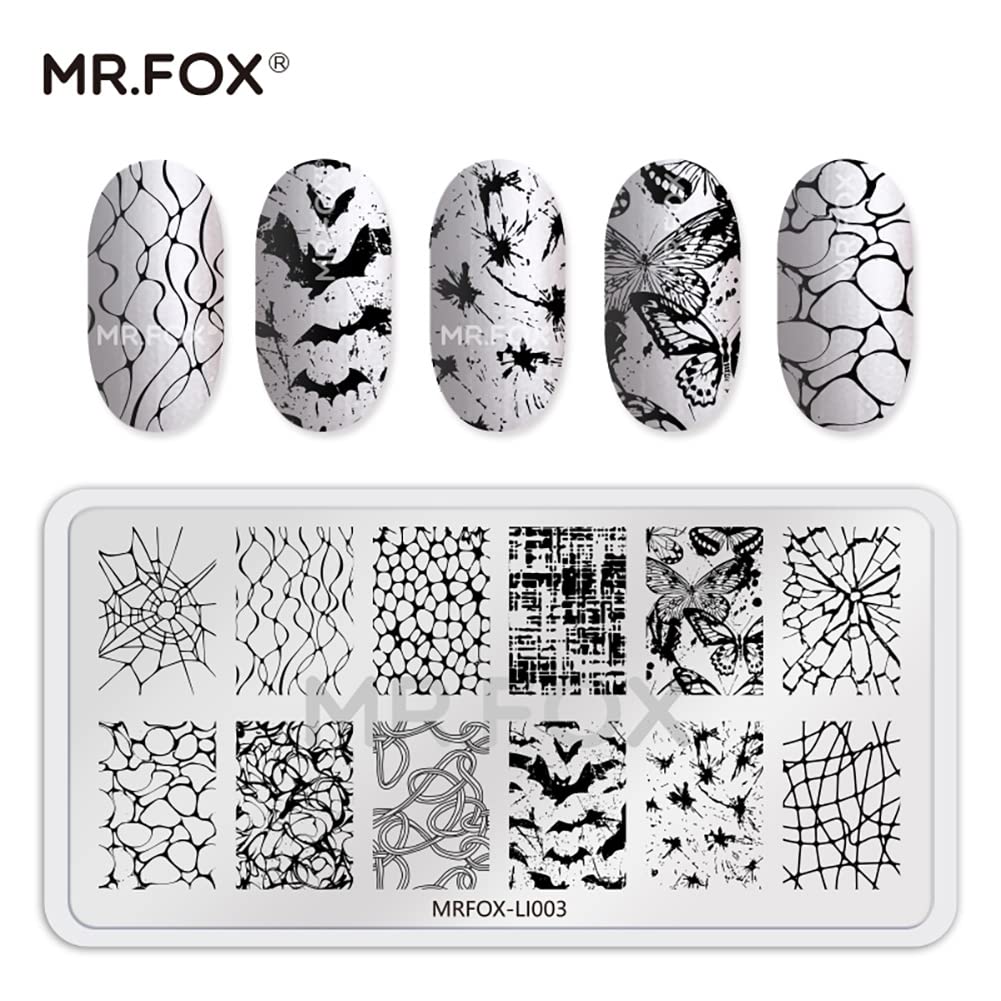 MRFOX 5 Pcs Nail Plates Stamping Set Marbled Punk Spider Web Heart Star Theme Leaf Nail Art DIY Stamping Template-BrightBean Baby