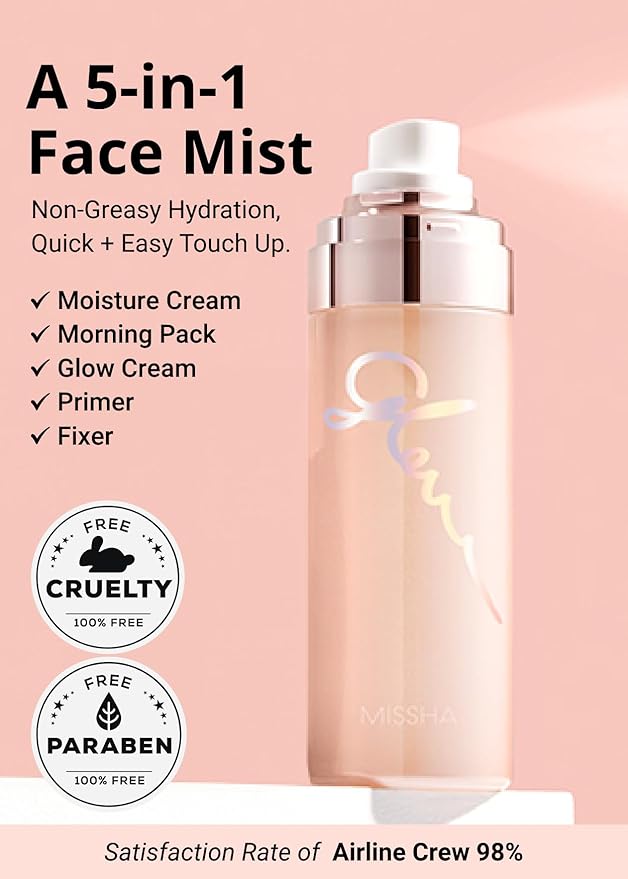 MISSHA Glow Skin Balm To Go Mist, 4-in-1 Hydrating, Refreshing, Makeup-Enhancing, Portable Dewy Glow Spray-BrightBean Baby