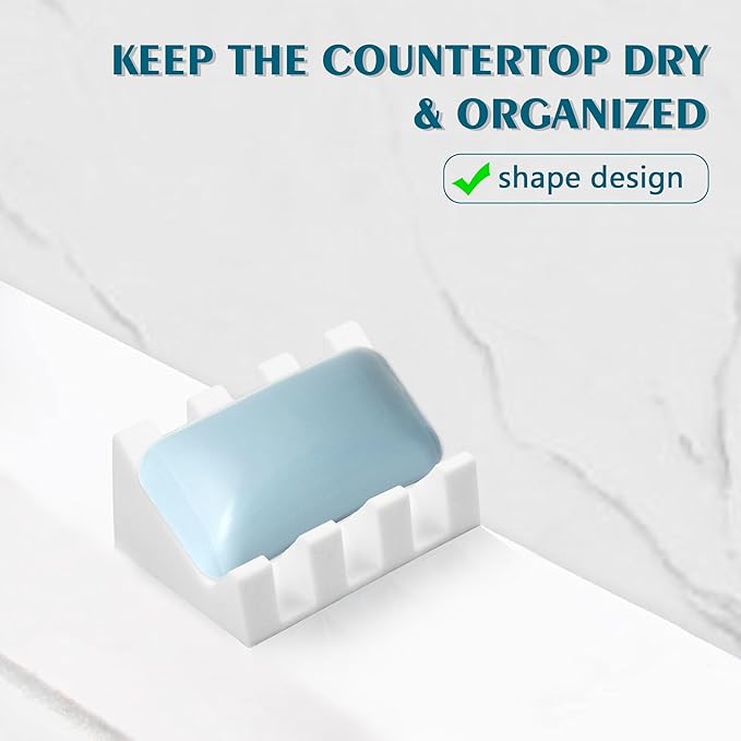 Self Draining Soap Dish,Silicone Suction Cup Soap Holder, Bathroom Soap Dish for Bar Soap,Can Extend Soap Life,Bathroom, Bath Tub, Kitchen Sink (4, White)