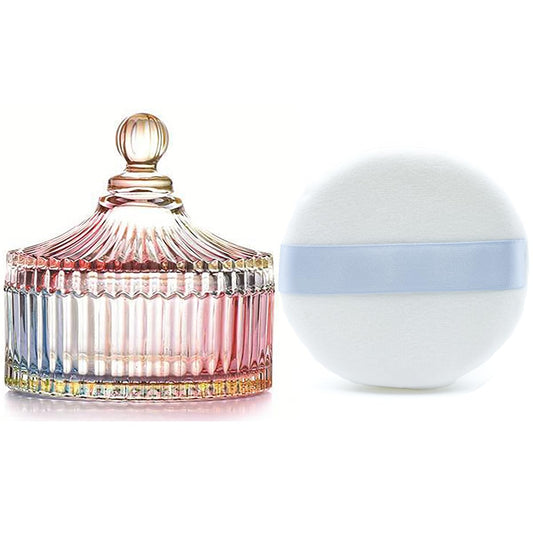 Ultra Soft Powder Puff and Rainbow Container 3.3" High Density Velvet Dusting Washable Reusable Powder Puff,Body Powder Puff and Glass Jar Holder Loose Powder Box with Puff(Multi-Color)-BrightBean Baby