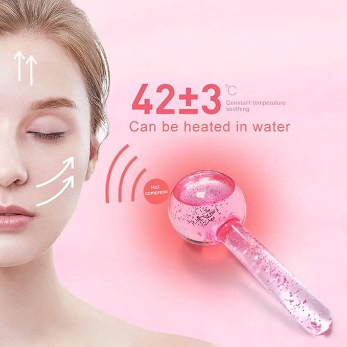 Facial Ice beauty ball- 2PC Globes Pink Facial Roller for Cold or Hot Skin Massagers Globe Durable Quartz Glass for Face and Eye Rollers Reduce Puffiness-BrightBean Baby