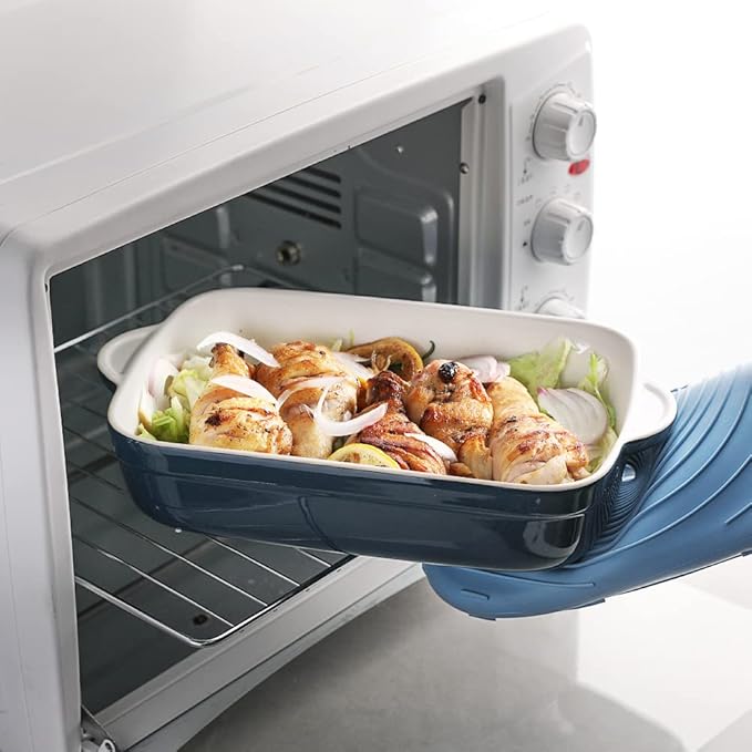 Sweejar Casserole Dishes for Oven, Ceramic Bakeware Set of 3, Lasagna Pan Deep with Handle, Rectangular Baking Pan Set, 9x13 Baking Dish for Cooking, Banquet and Daily Use (Navy)