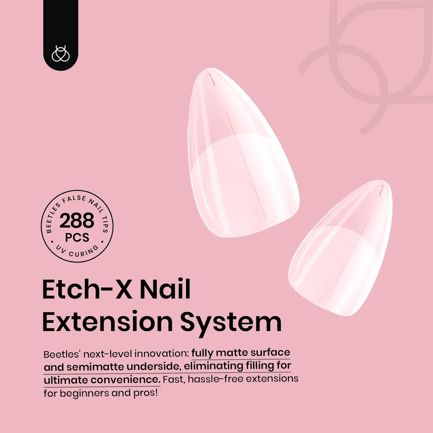 Beetles Short Almond Nail Tips - 288PCS 12 Sizes Full Matte Cover Pre-Etched & Pre-Shaped False Nails Soft Gel Nail Tips Acrylic Nail Tips Nail Extension Tips for Gel Polish DIY Manicure-BrightBean Baby