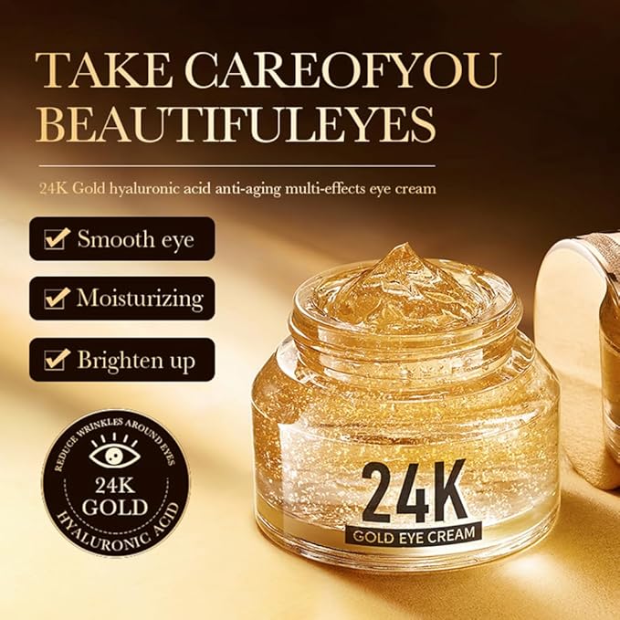 24K Gold Hyaluronic Acid Anti-Aging Multi-Effects Eye Cream - For Dark Circles & Fine Lines - With Hyaluronic Acid & Ingredient Gold, 1.4 Oz-BrightBean Baby
