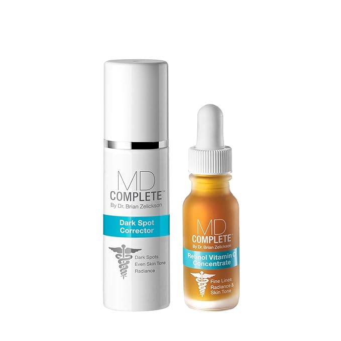 MD Complete Dark Spot Retinol Duo | Professional Dermatologist Dark Spot Correction | includes Dark Spot Corrector 1.0 fl oz and Retinol Vitamin C Concentrate Serum 0.5 fl oz| Set of Two-BrightBean Baby