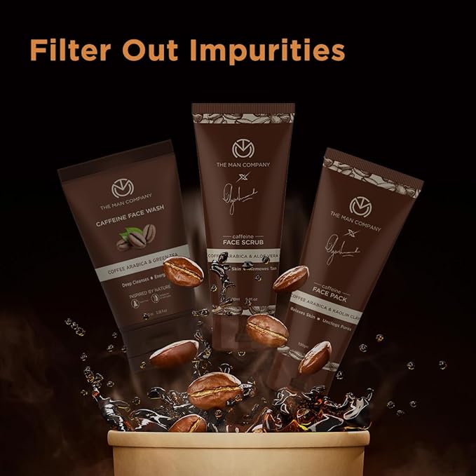 The Man Company Coffee Face Care Kit with Face Wash, Face Scrub, Face Pack | Cleanses, Detoxifies, Relaxes, Glowing and Brightening Skin - Pack of 3-BrightBean Baby