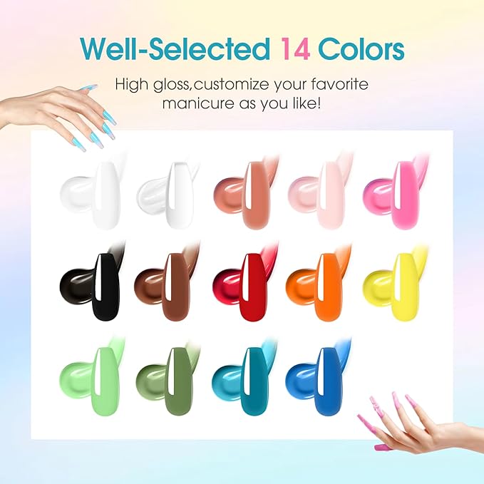 ROSALIND Poly Nail Gel Colors Kit -14 Colors +72 Nail Art Accessories kit Poly Nails Gel Kit Starter Kit with Mini UV Lamp Slip Solution Poly Nail Art Tools for Beginners with Everything-BrightBean Baby