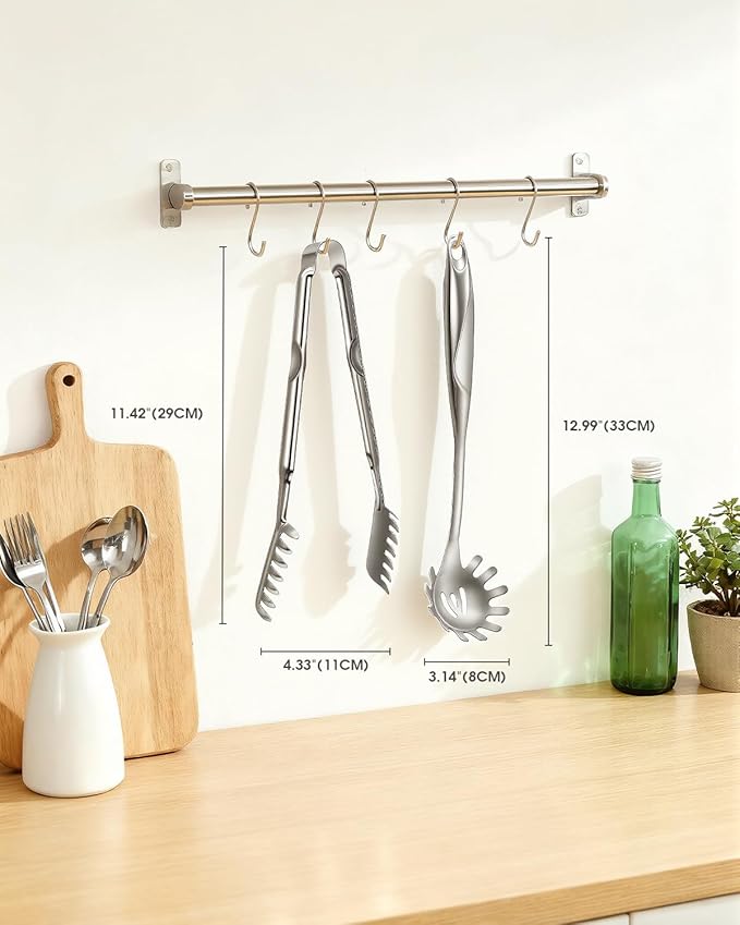 Spaghetti Spoon and Pasta Tong with Grip Teeth and Drain Holes, 2-Piece Large Spaghetti Utensil, Comfortable Grip Design for Cooking, Serving, Salad and Noodles, Stainless Steel