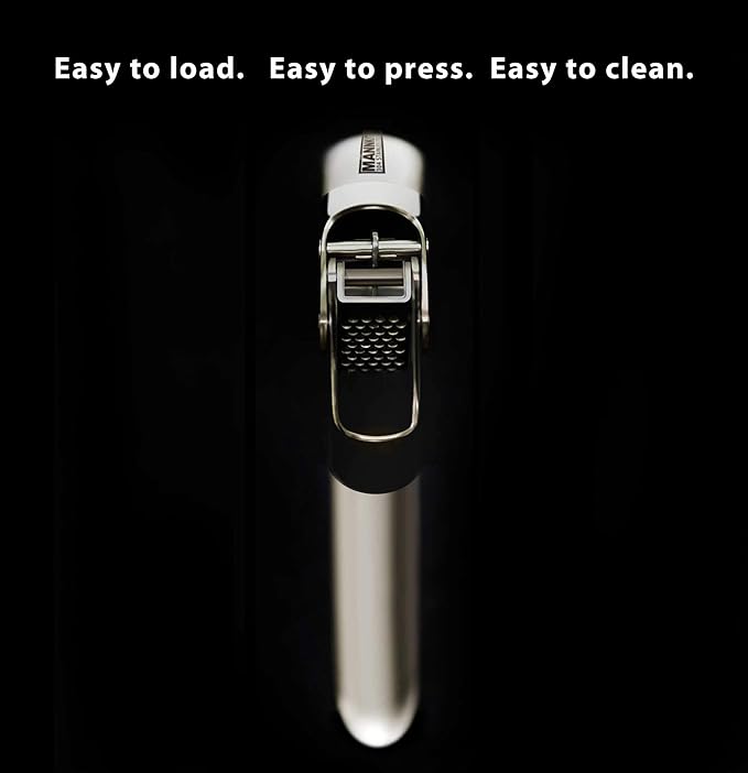 MANNKITCHEN Stainless Steel Garlic Press, Heavy Duty Professional Grade Double Lever-Assisted Garlic Mincer with High Capacity Reservoir - Easy to Clean and Rust Free Garlic Crusher