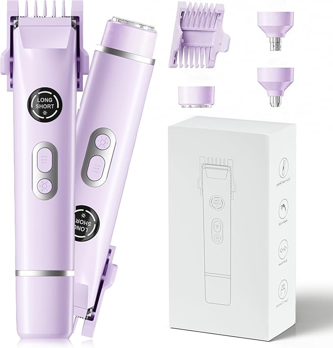 Bikini Trimmer for Women, 4 in 1 Wet/Dry Electric Razors for Women - Dual Head, Painless Rechargeable Portable Womens Razors for Shaving Set for Face, Nose, Eyebrows, Armpits, Bikini Area (Purple)-BrightBean Baby