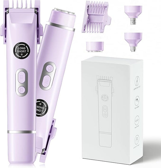Bikini Trimmer for Women, 4 in 1 Wet/Dry Electric Razors for Women - Dual Head, Painless Rechargeable Portable Womens Razors for Shaving Set for Face, Nose, Eyebrows, Armpits, Bikini Area (Purple)-BrightBean Baby
