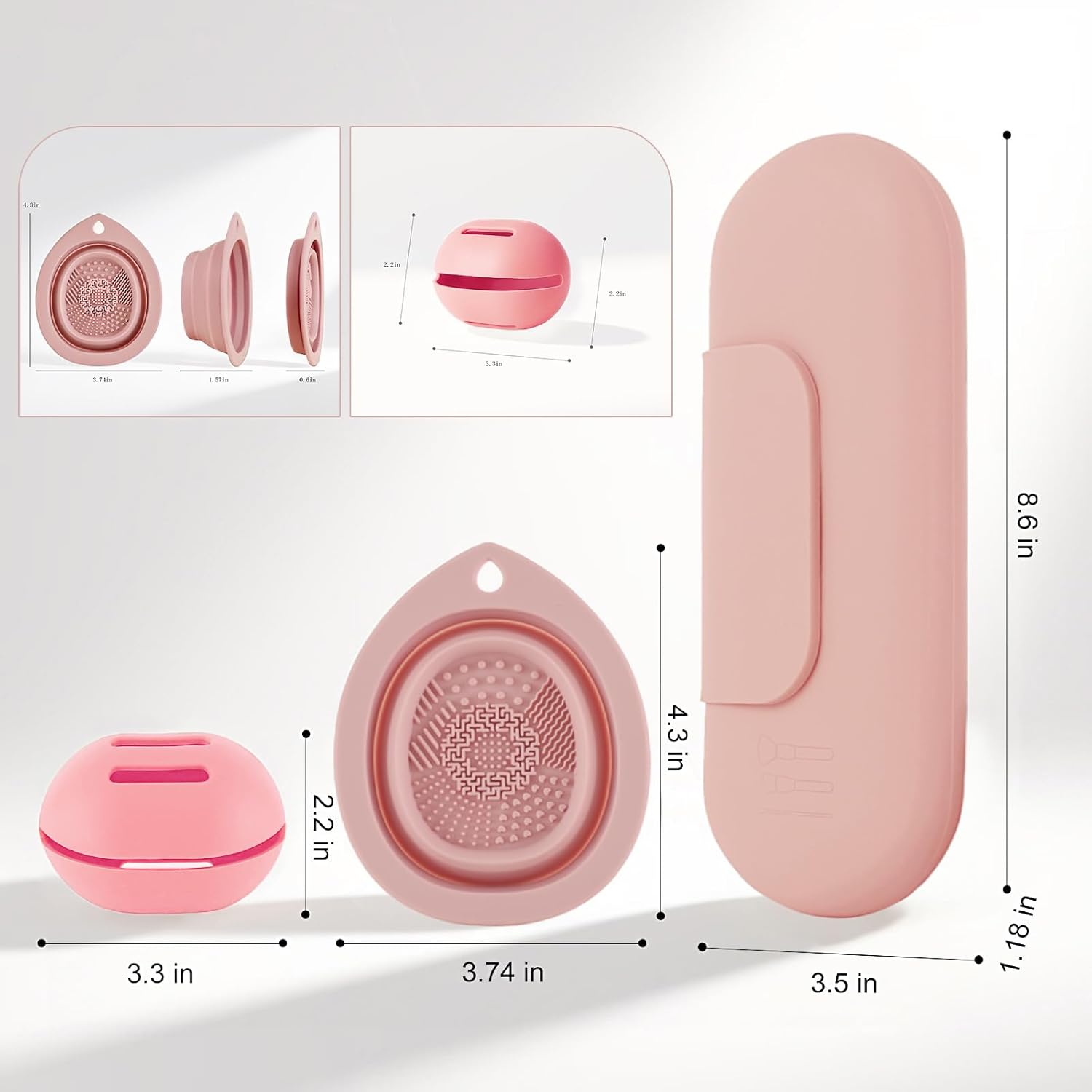 Silicone Makeup Brush Holder Set – Portable Travel Makeup Brush Holder with Makeup Sponge Holder and Foldable Cleaning Bowl – Upgraded 3-in-1 Cosmetic Organizer Set (powdered pink)-BrightBean Baby