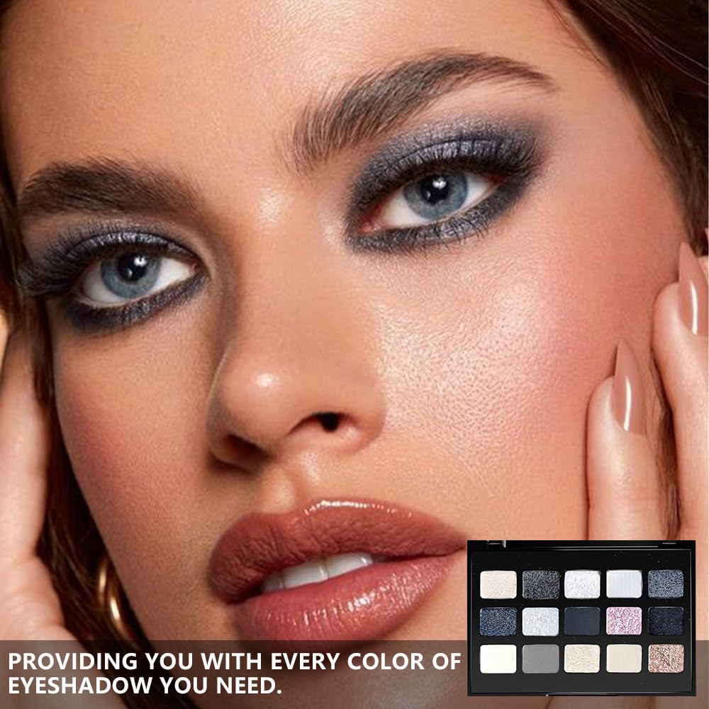 SUAKE 15 Colors Matte Shimmer Pearlescent Eyeshadow Palette for Eye Makeup,High Pigmented Smoky Dark Punk Metal Eye Shadow Primers Powder, Flashing sombras de ojos for Cosplay - Black Gold Blue Brown-BrightBean Baby