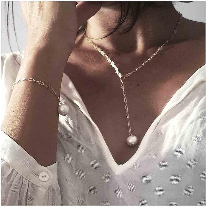 Long Pearl Necklace Pearl Lariat Y Necklace Chain Vintage Minimalist Necklace Jewelry for Women and Girls-BrightBean Baby